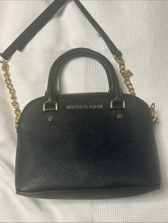 Michael Kors Handbags - Michael Kors Black Saffiano Leather Satchel with Gold Chain Strap
